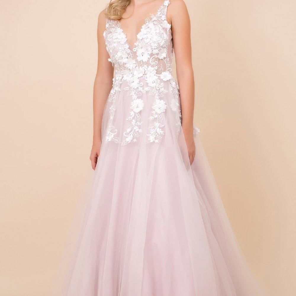 V-Neckline Jewel Bodice Sleeveless Dress NXF339 - Picture 4 of 4